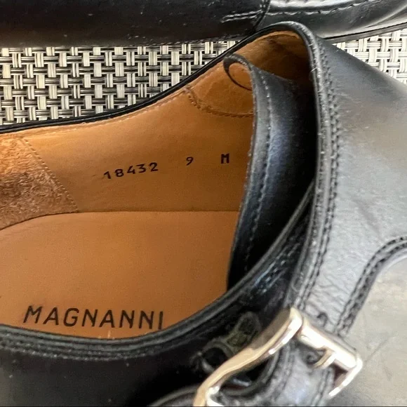 Men’s Magnanni” Black Leather Double Buckle Shoe